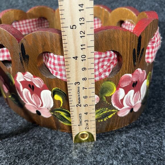 Vintage Wooden Hand Painted Basket Cottagecore Flower Decor Ribbon - Picture 4 of 7